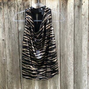 Debbie Shuchat Zebra Print Sequined Sleeveless Blouse Small